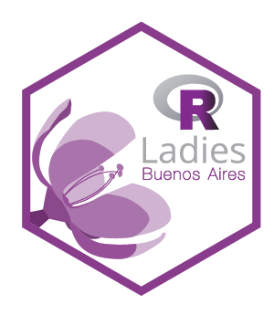 The old R-Ladies Buenos Aires hex logo with the classic gray R logo and purple butterfly in a purple-outlined hexagon