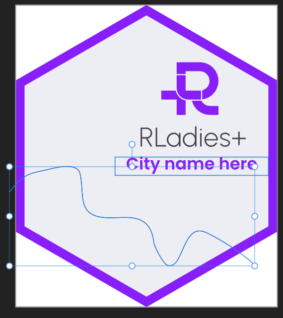 The hex logo template with the City name here placeholder text selected, showing selection handles
