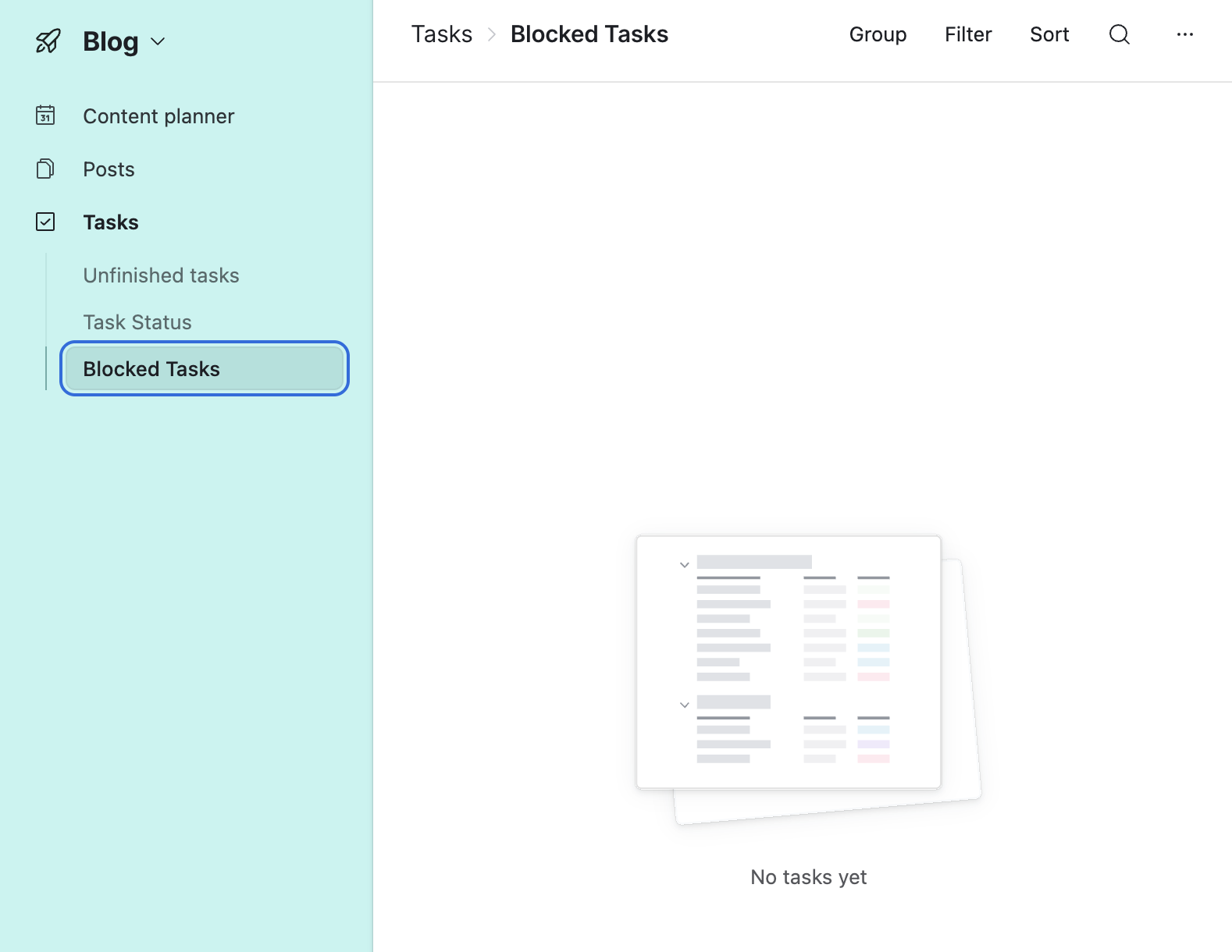 Airtable “Blocked Tasks” view showing “No tasks yet”.